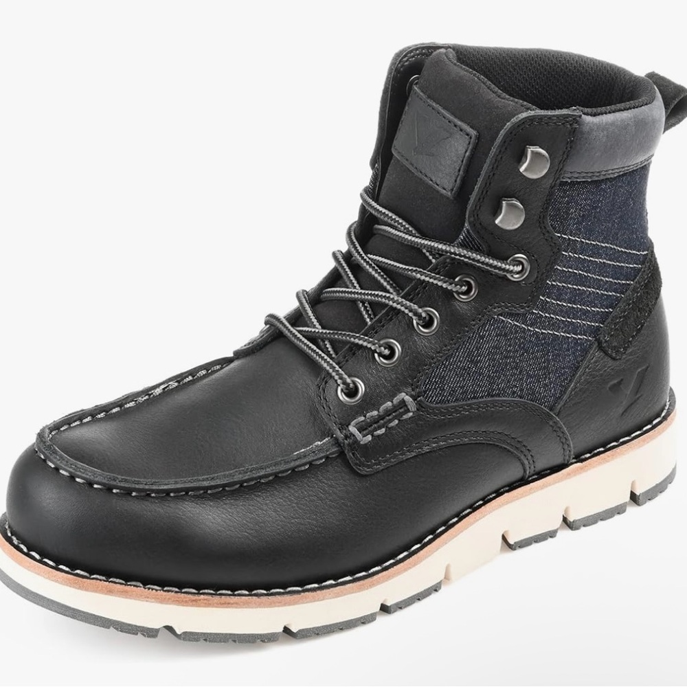 Like New Men’s Size 12 Black Leather and Denim Lace Up Boots